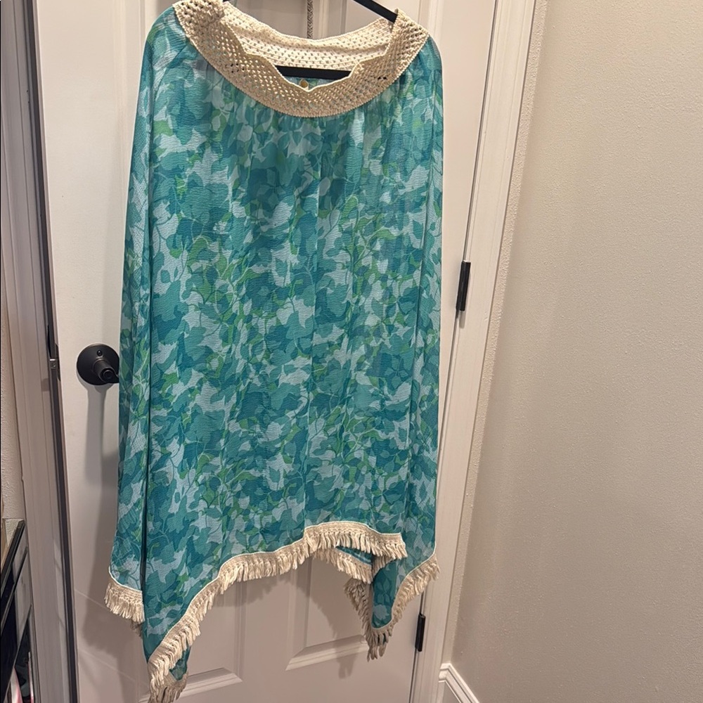 Ramy Brook size medium teal floral skirt/coverup with Fringe